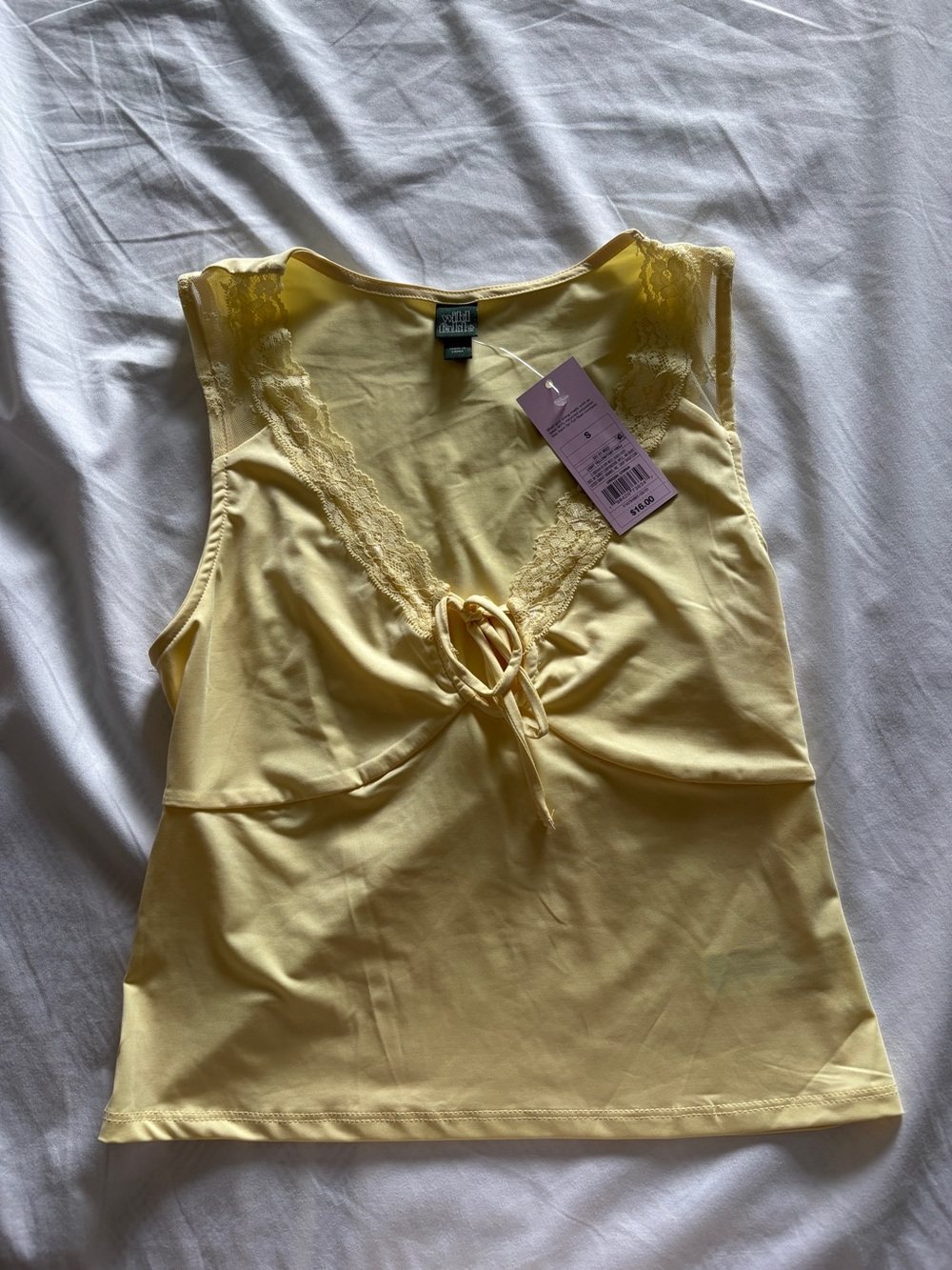 Yellow Lace-Trim Tie-Front Camisole